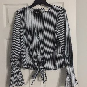 Blue and White Striped Bell Sleeve Top